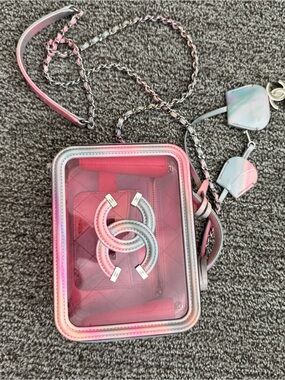 CHANEL Pink Gradient Clear Crossbody Phone Case Bag with Chain